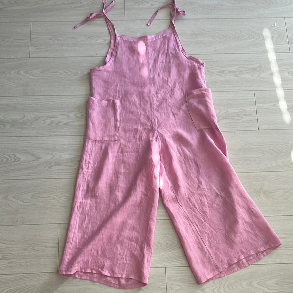 Pink Linen Jumpsuit - Picture 1 of 8